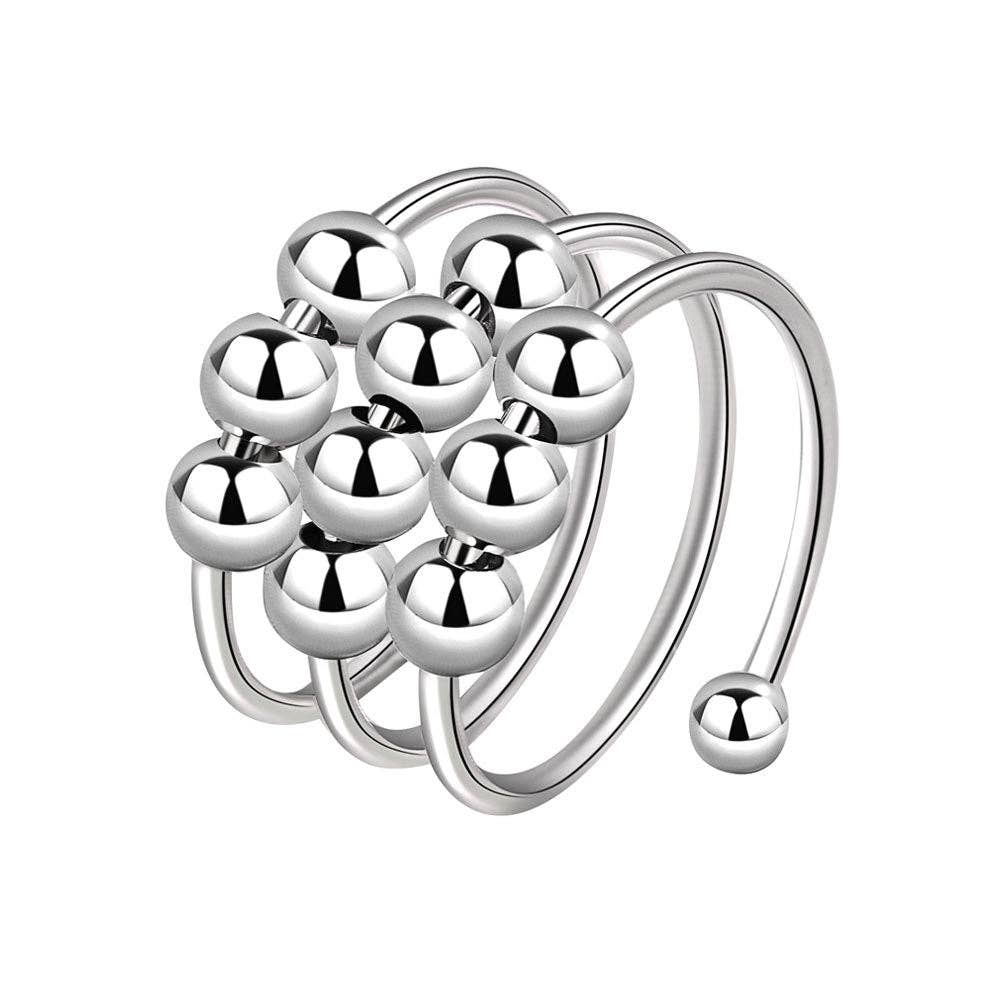 Layered Bead Anxiety Fidget Spinner Ring in Solid Copper: Silver