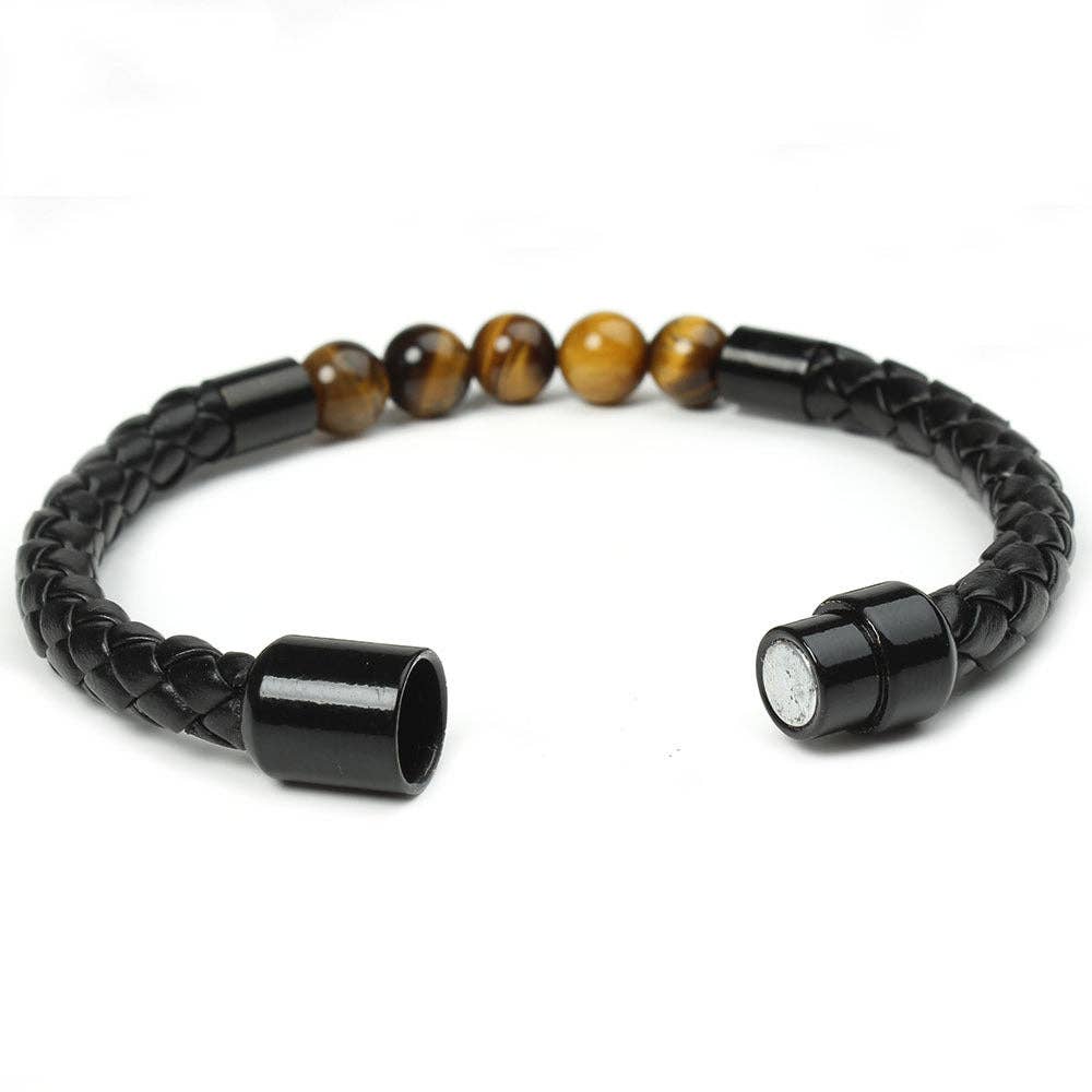 Natural Crystal Stone Bead Leather Bracelet in PU Leather: Lava