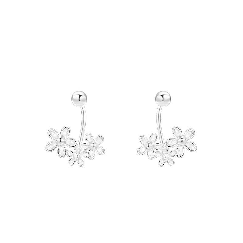 Daisy Floral Lobe Hugger Earrings in 925 Sterling Silver