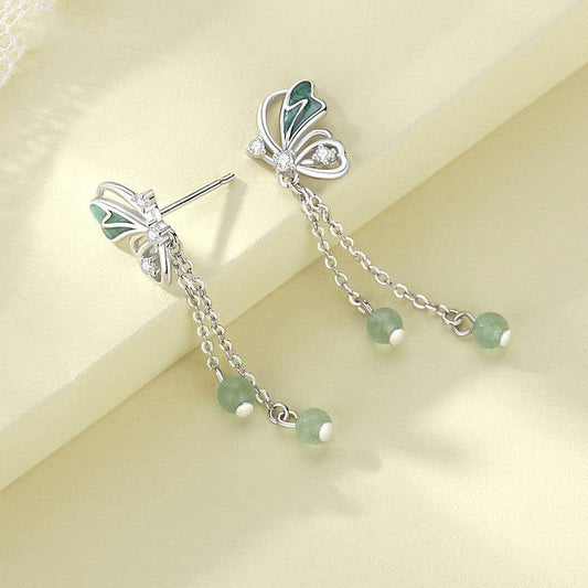 Green Butterfly Dangle Drop Earrings in 925 Sterling Silver