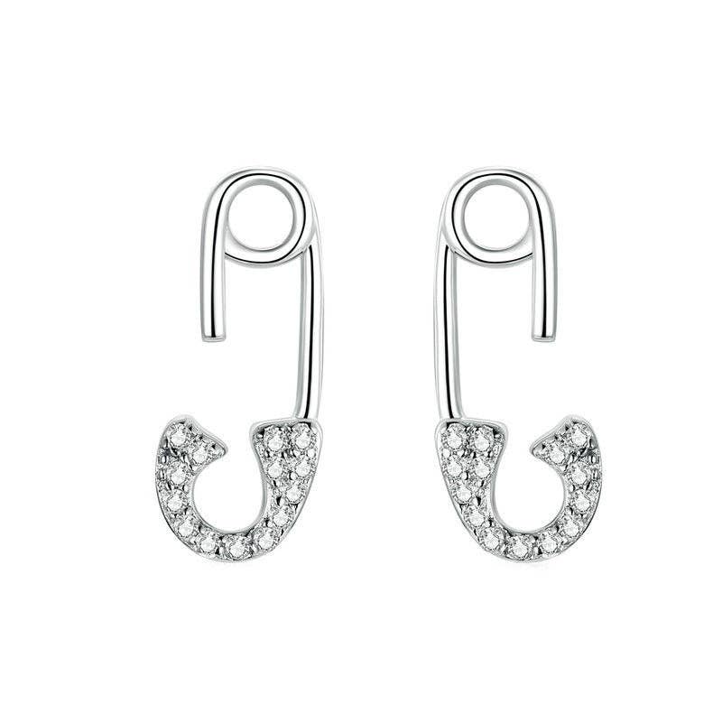 Punk Pave CZ Paperclip Stud Earrings in 925 Sterling Silver