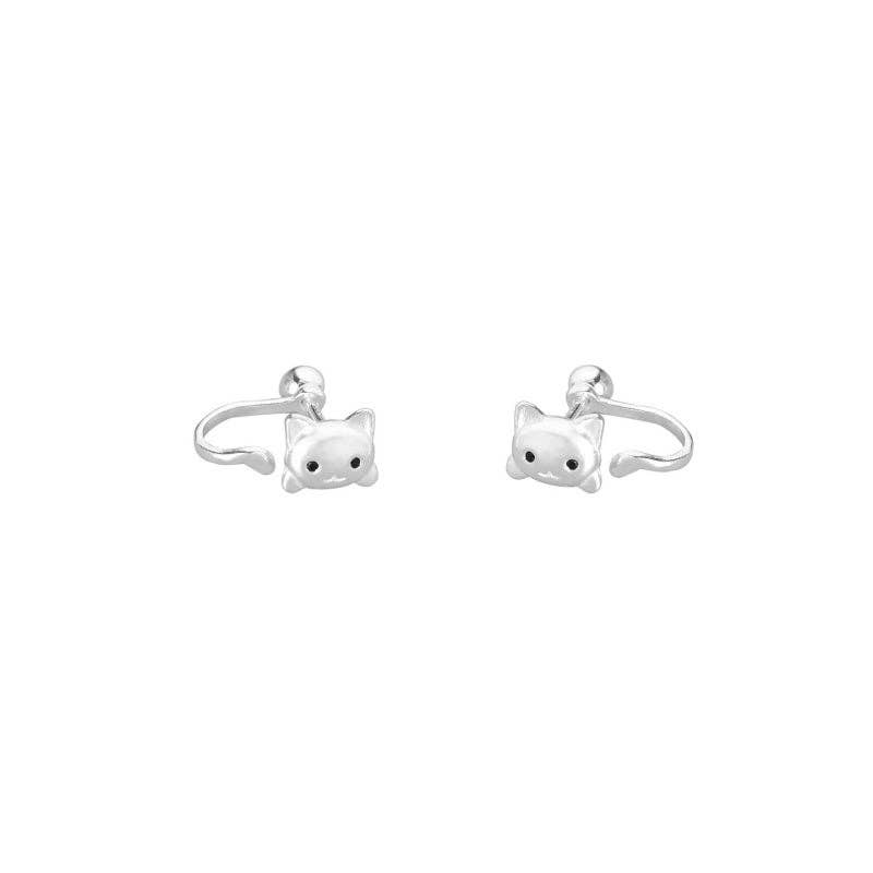 Kitty Cat Tail Ear Jacket Earrings in 925 Sterling Silver: Push back