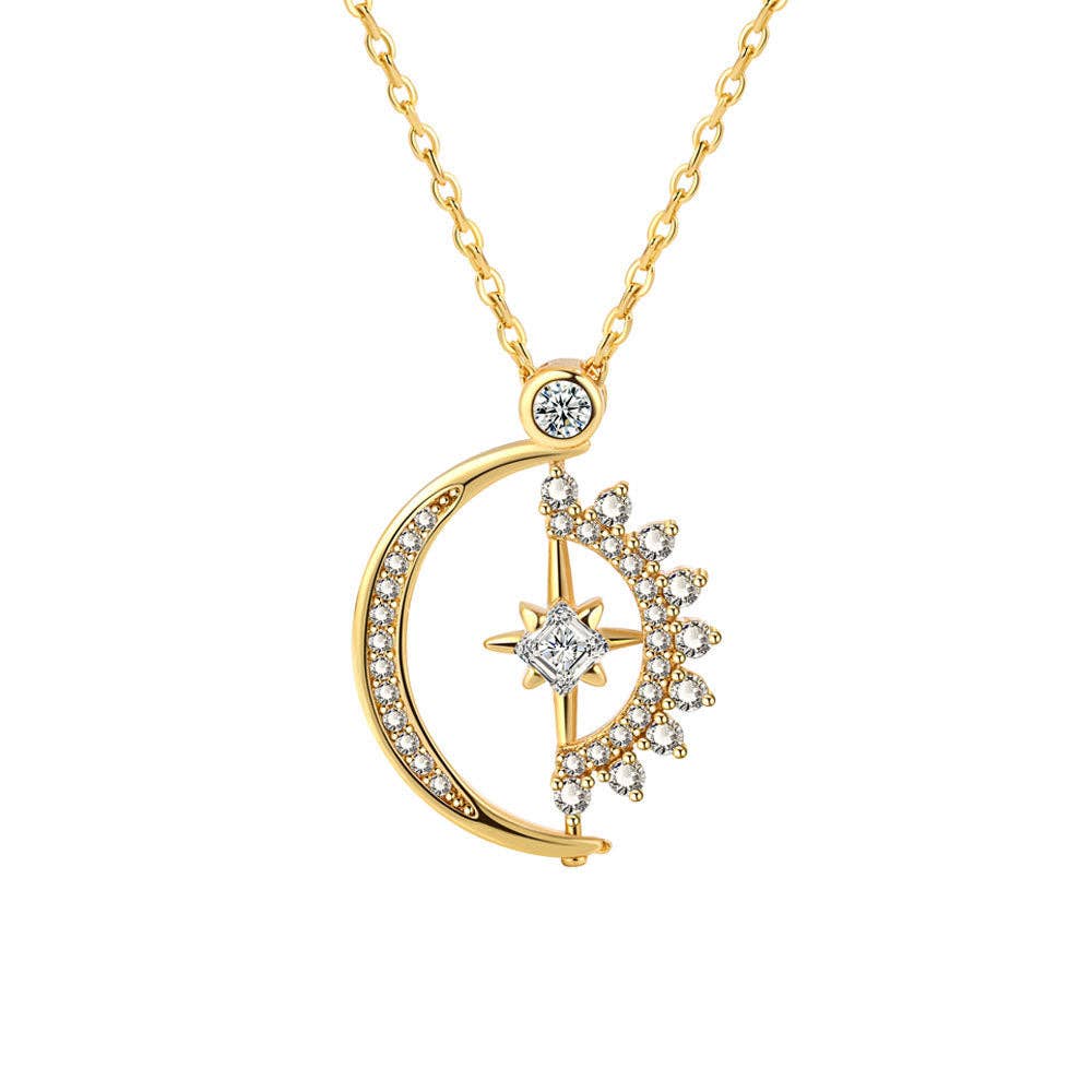 Sun Moon Star Fidget Spinner Charm Necklace in Solid Copper: Silver
