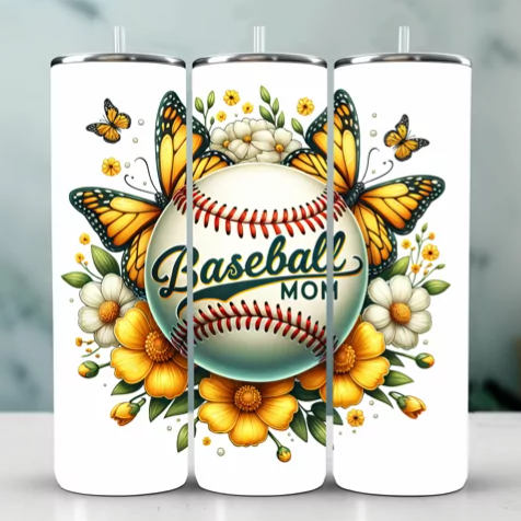 Baseball Mom with Butterflies Tumbler