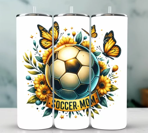 Soccer Mom with Butterflies Tumbler