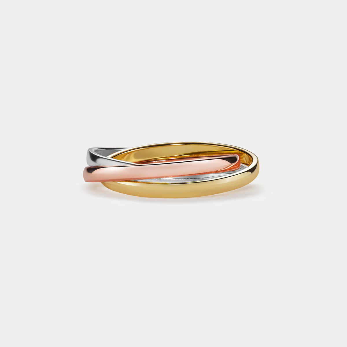 Three Tone Trinity Rolling Band Ring in 925 Sterling Silver: Silver / 7 US