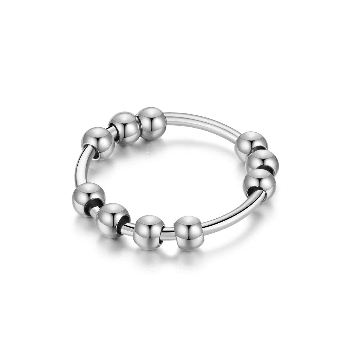 Ball Anxiety Fidget Spinner Couple Ring in Stainless Steel: Rainbow / 7 US