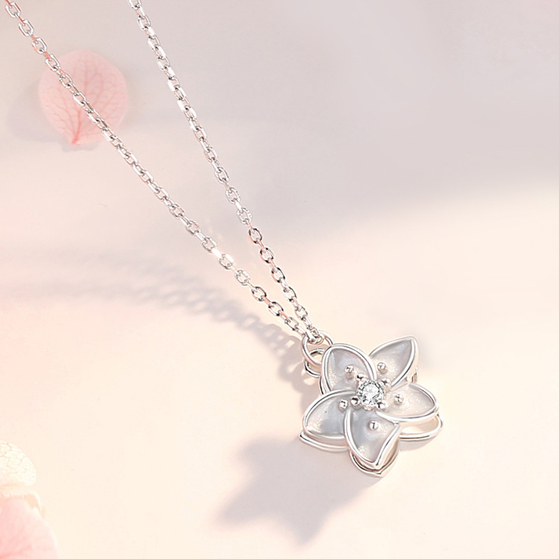 Jasmine Flower Fidget Spinner Necklace in Sterling Silver: Silver