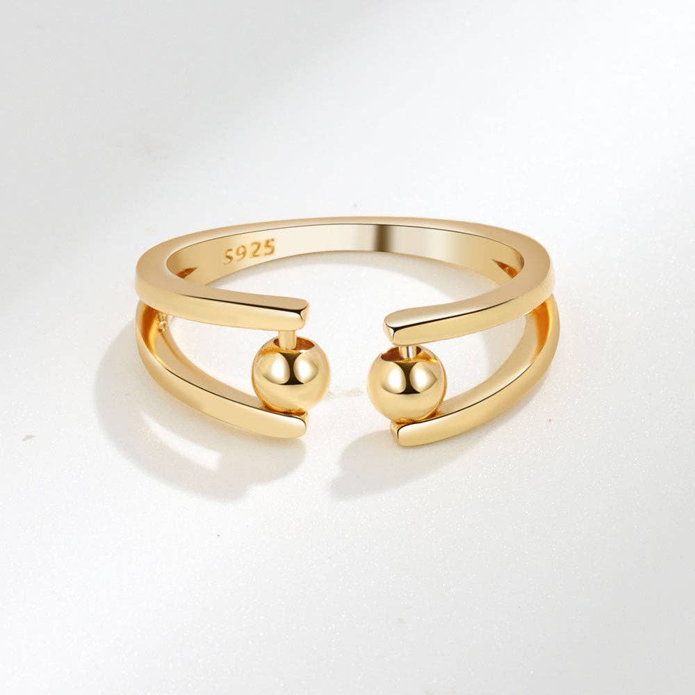 Round Beads Anxiety Fidget Spinner Ring in Solid Copper: Silver
