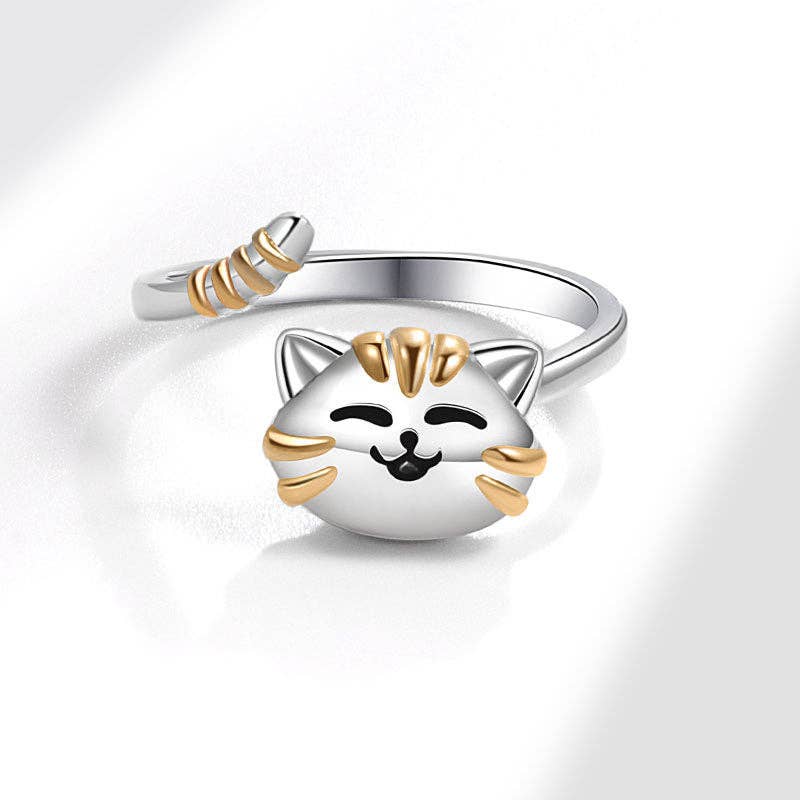Dainty Cat Anxiety Fidget Spinner Band Ring in Solid Copper