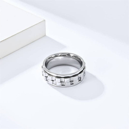 Cogwheel Anxiety Fidget Spinner Band Ring in Stainless Steel: 7 US / Silver/No Engrave