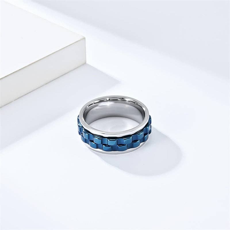 Cogwheel Anxiety Fidget Spinner Band Ring in Stainless Steel: 7 US / Silver/No Engrave
