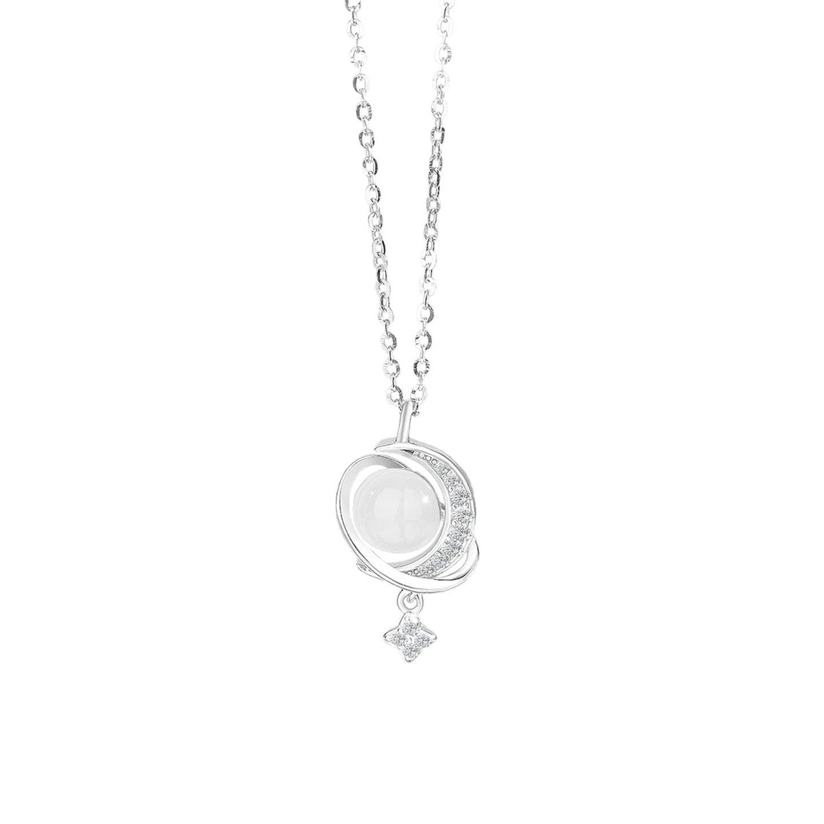 Jade Moon Star Planet Saturn Necklace in 925 Sterling Silver: Silver/Green Jade