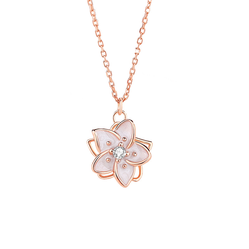 Jasmine Flower Fidget Spinner Necklace in Sterling Silver: Silver