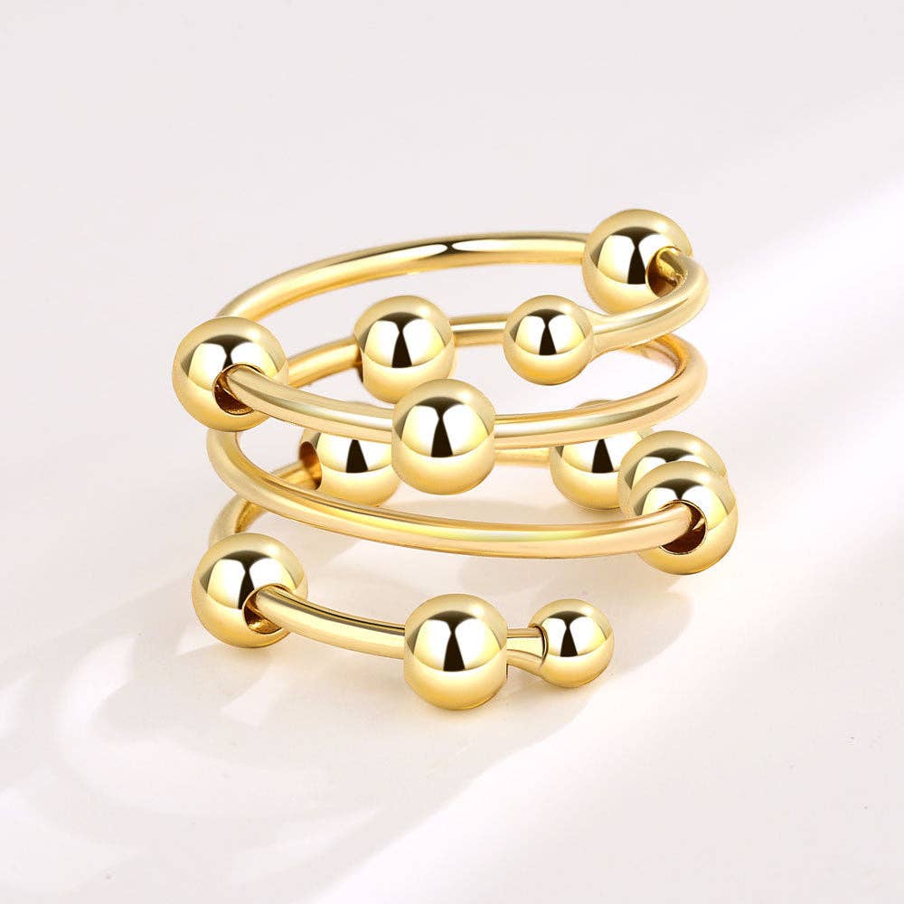 Layered Bead Anxiety Fidget Spinner Ring in Solid Copper: Silver