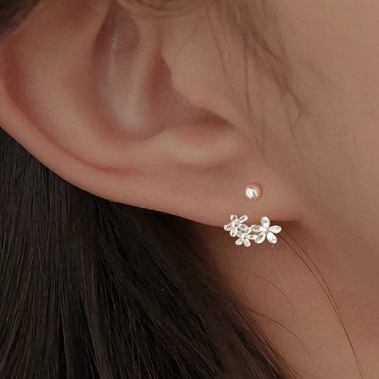 Daisy Floral Lobe Hugger Earrings in 925 Sterling Silver