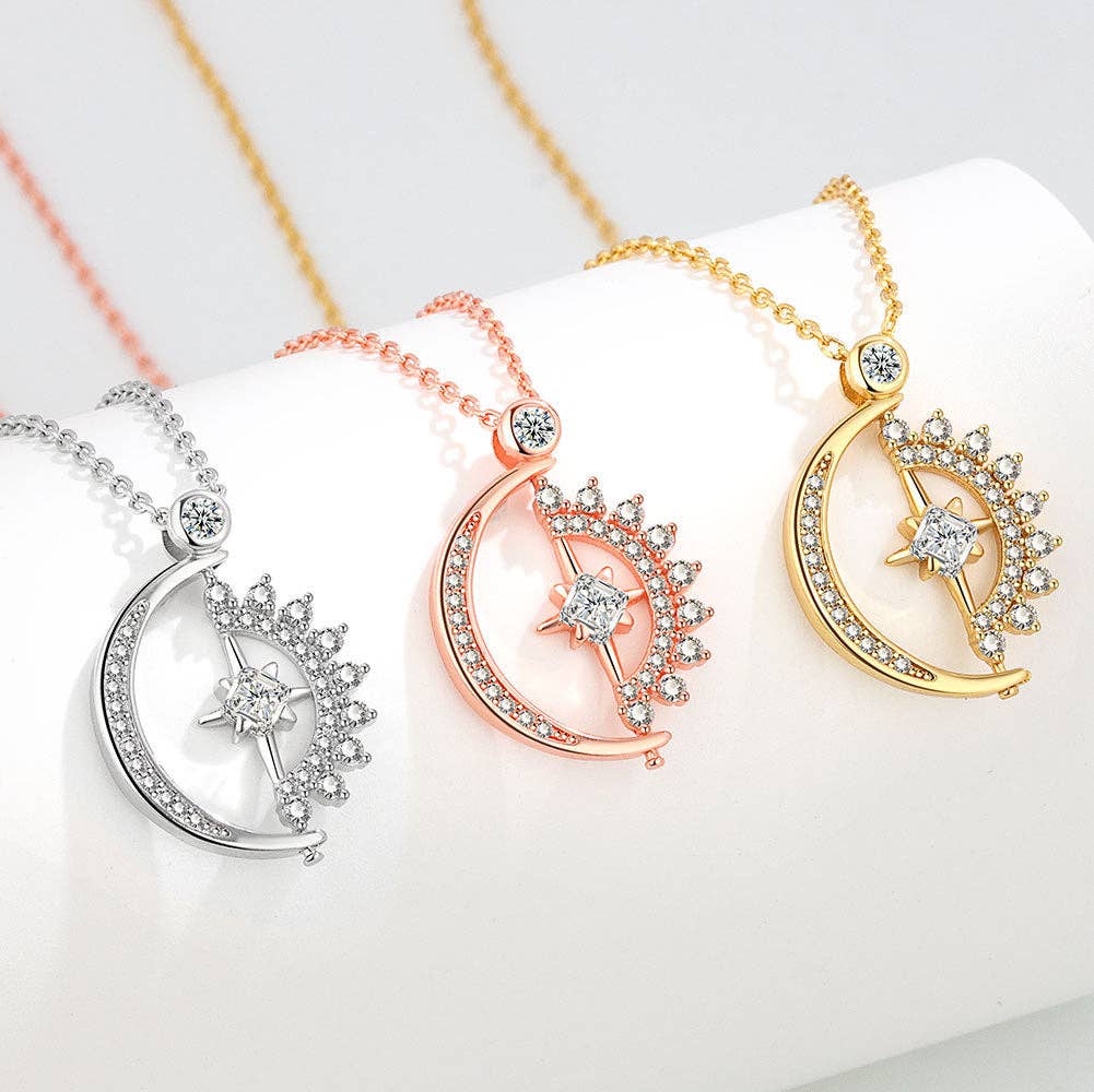 Sun Moon Star Fidget Spinner Charm Necklace in Solid Copper: Rose gold