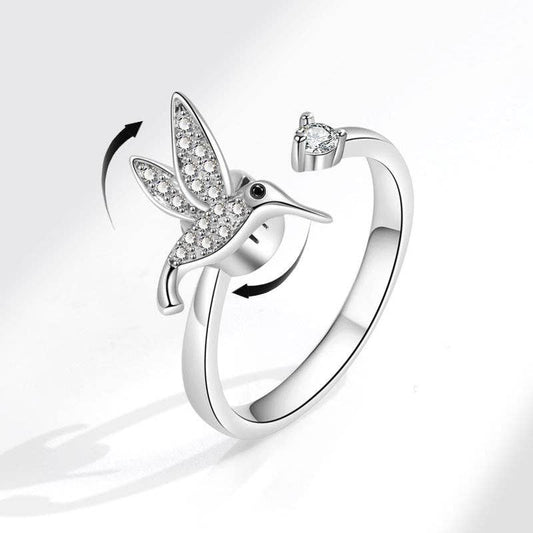 Hummingbird Anxiety Fidget Spinner Band Ring in Solid Copper