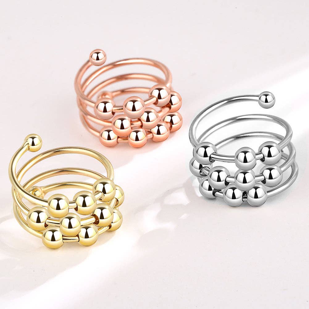 Layered Bead Anxiety Fidget Spinner Ring in Solid Copper: Silver