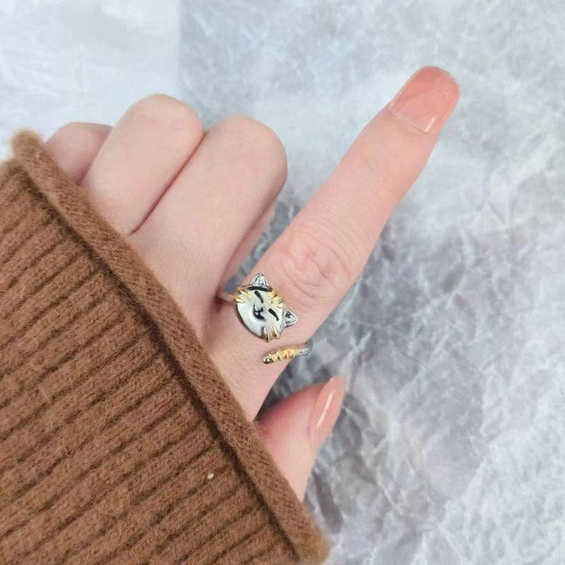 Dainty Cat Anxiety Fidget Spinner Band Ring in Solid Copper