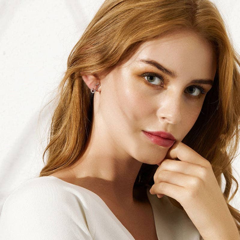 Punk Pave CZ Paperclip Stud Earrings in 925 Sterling Silver