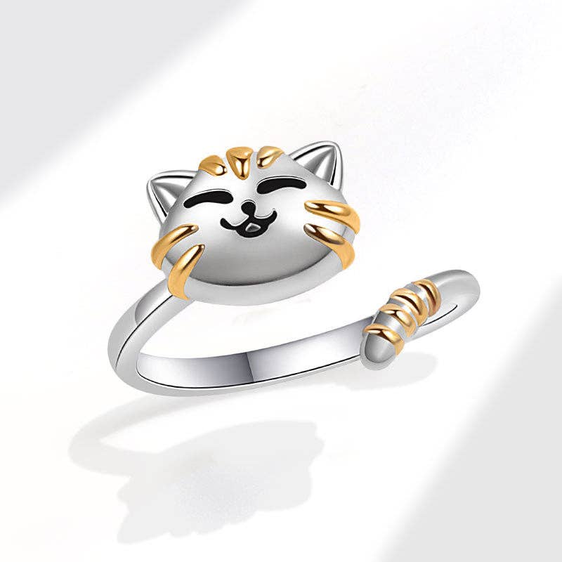 Dainty Cat Anxiety Fidget Spinner Band Ring in Solid Copper