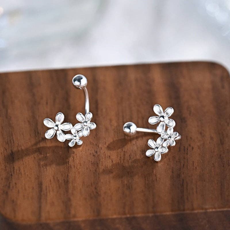 Daisy Floral Lobe Hugger Earrings in 925 Sterling Silver