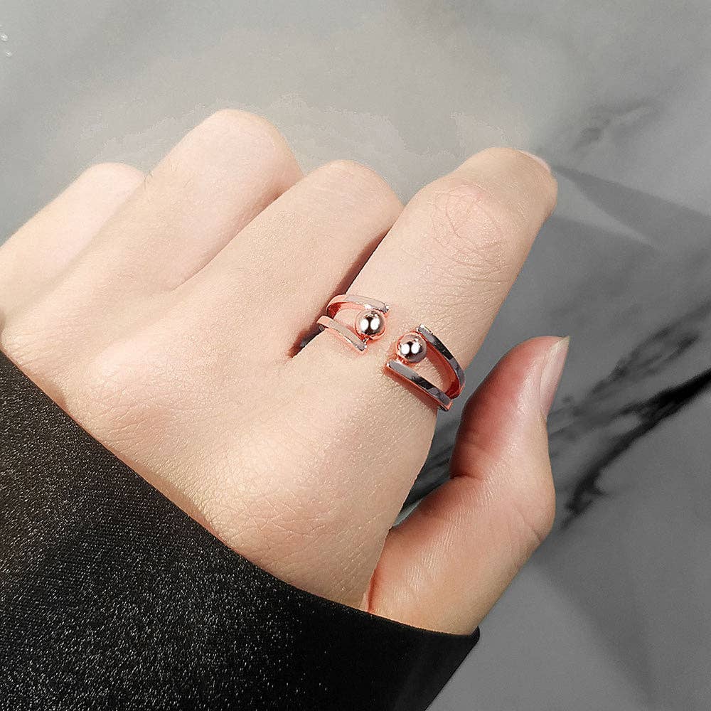 Round Beads Anxiety Fidget Spinner Ring in Solid Copper: Silver