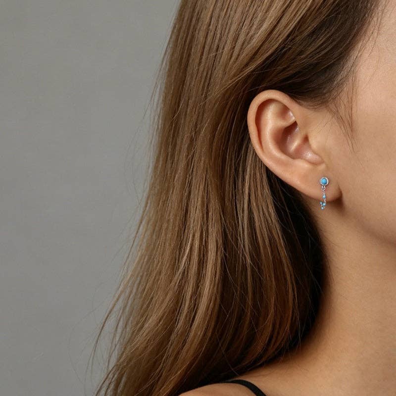 Turquoise Beaded Chain Stud Earrings in 925 Sterling Silver
