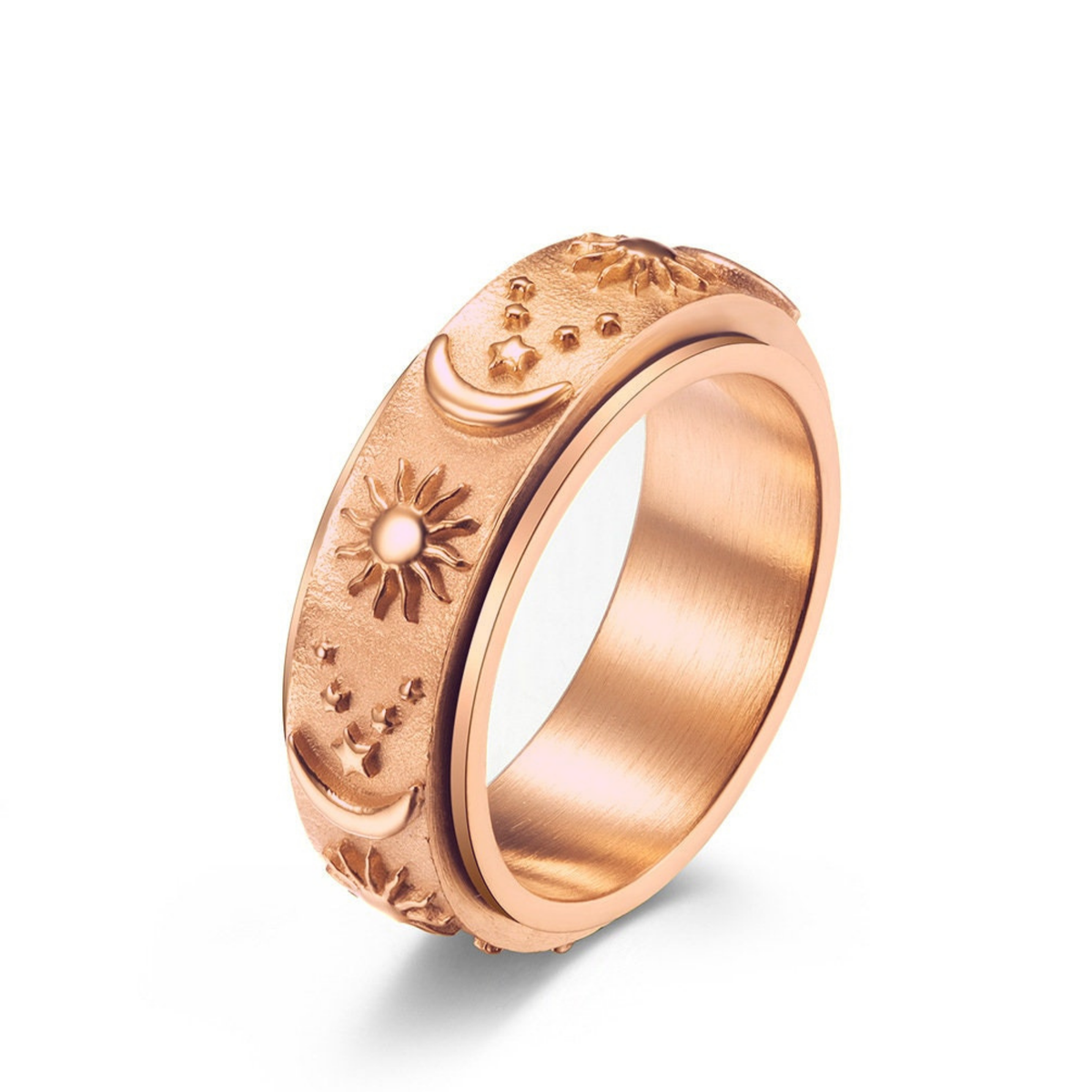 Sun Moon Star Fidget Spinner Band Ring in Stainless Steel: Silver/With Engrave / 7 US