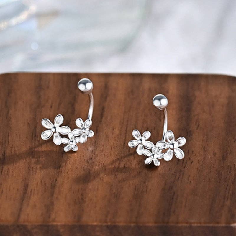 Daisy Floral Lobe Hugger Earrings in 925 Sterling Silver