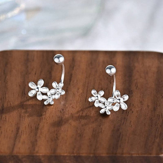 Daisy Floral Lobe Hugger Earrings in 925 Sterling Silver