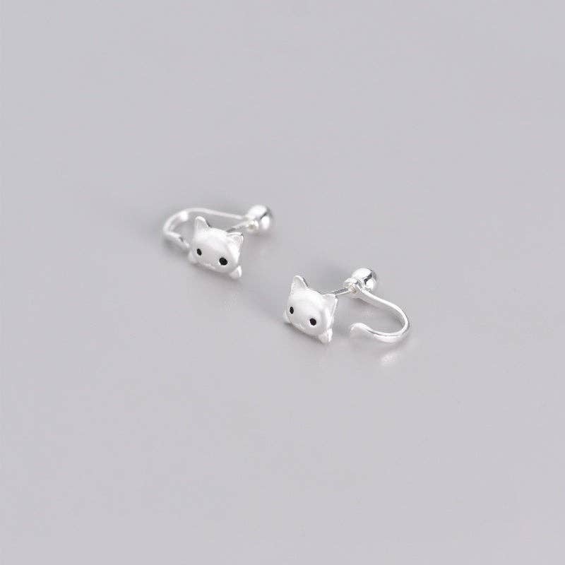 Kitty Cat Tail Ear Jacket Earrings in 925 Sterling Silver: Push back