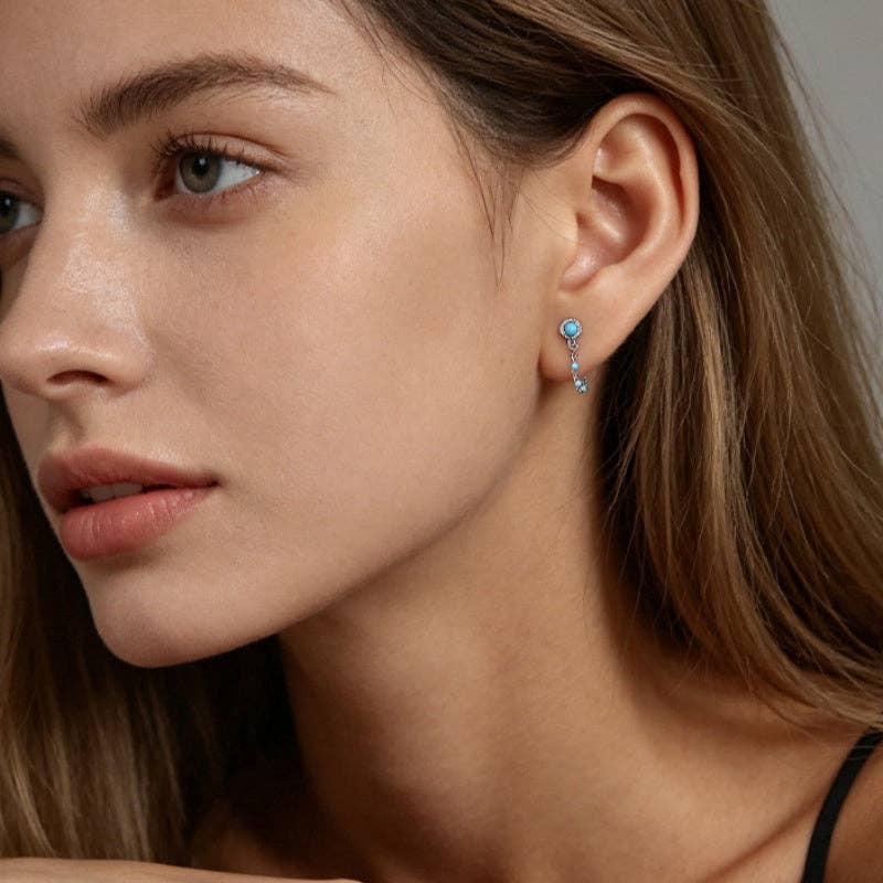 Turquoise Beaded Chain Stud Earrings in 925 Sterling Silver