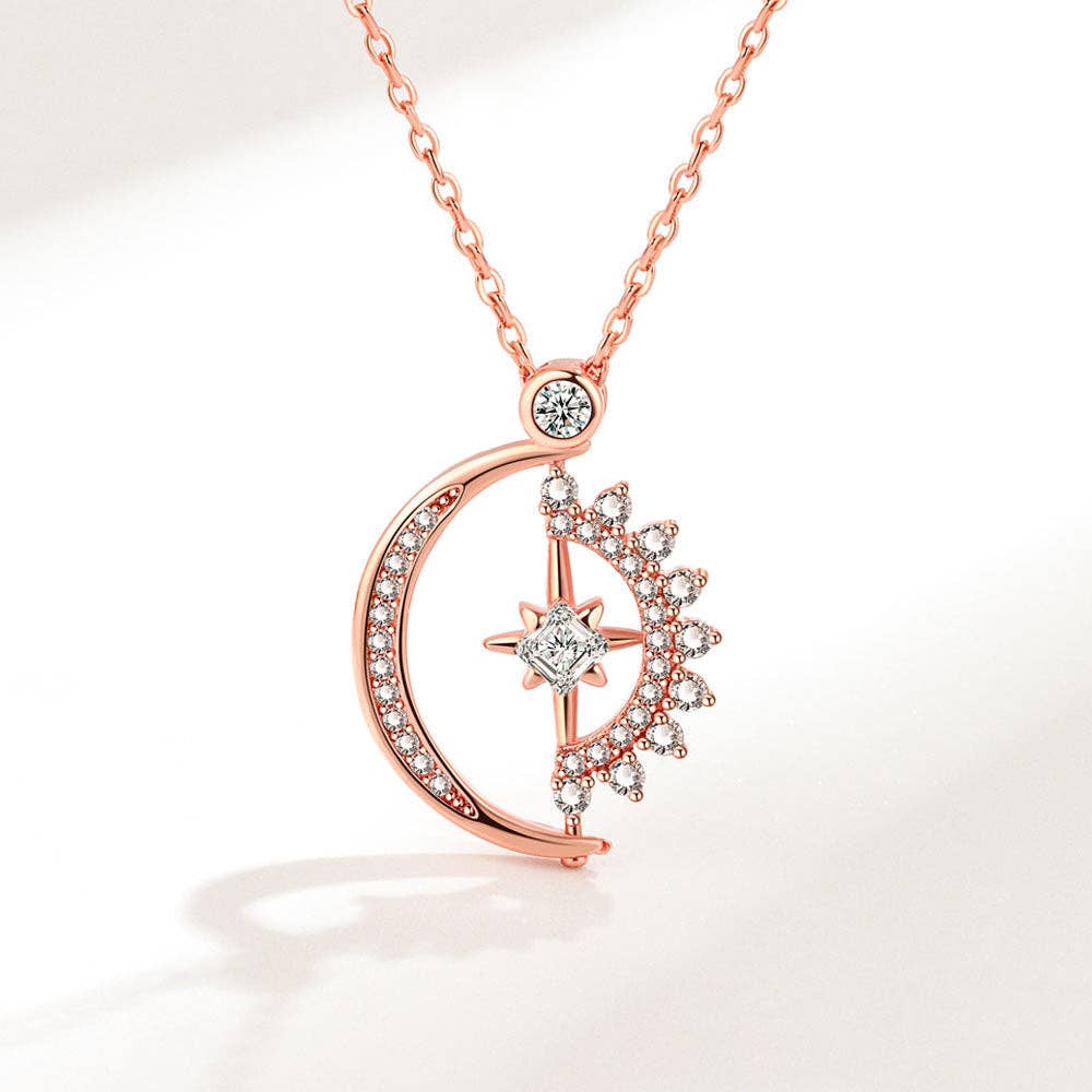 Sun Moon Star Fidget Spinner Charm Necklace in Solid Copper: Rose gold