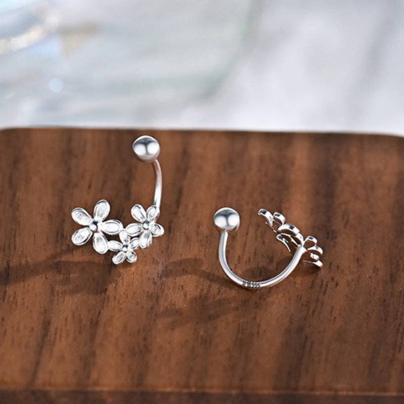 Daisy Floral Lobe Hugger Earrings in 925 Sterling Silver