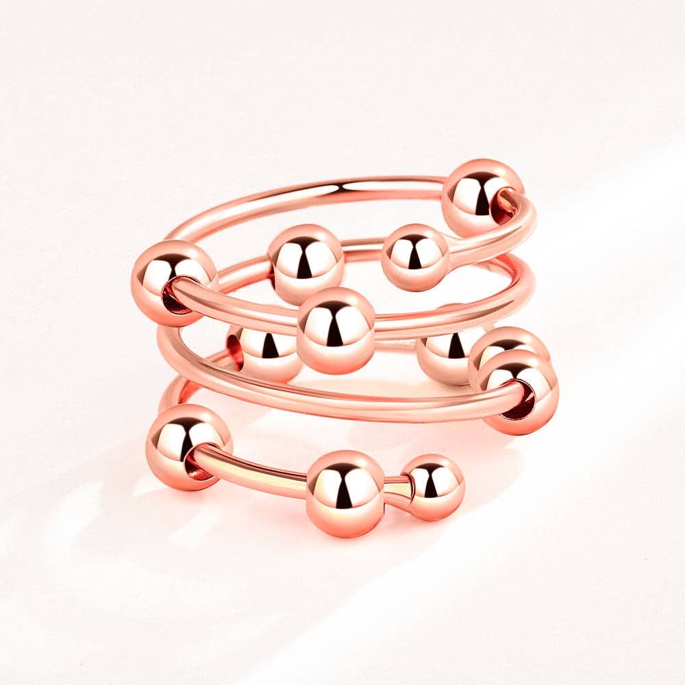 Layered Bead Anxiety Fidget Spinner Ring in Solid Copper: Silver