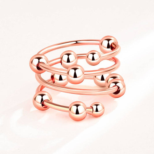 Layered Bead Anxiety Fidget Spinner Ring in Solid Copper: Rose gold