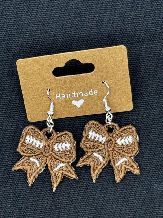 Embroidered Football Bow Earrings