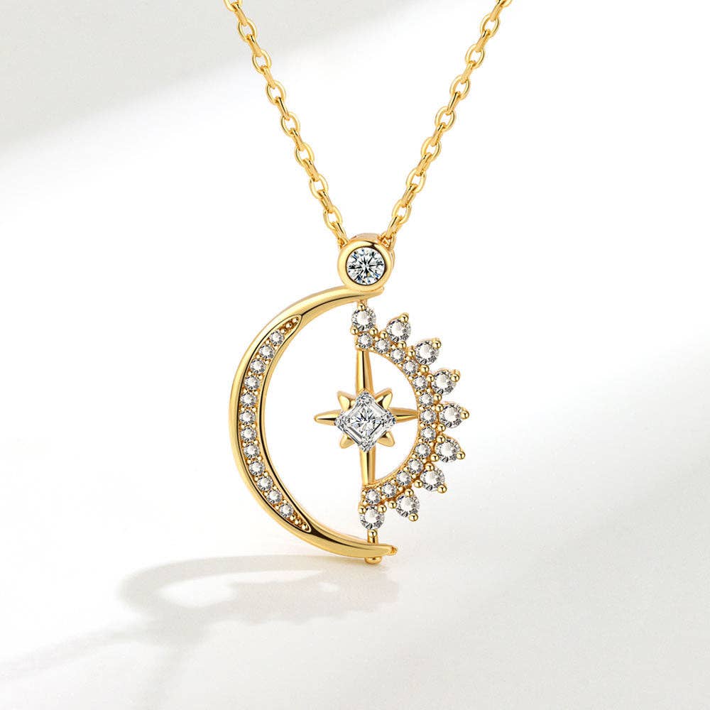 Sun Moon Star Fidget Spinner Charm Necklace in Solid Copper: Rose gold