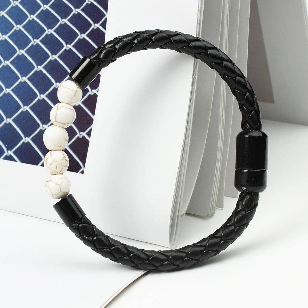 Natural Crystal Stone Bead Leather Bracelet in PU Leather: Lava