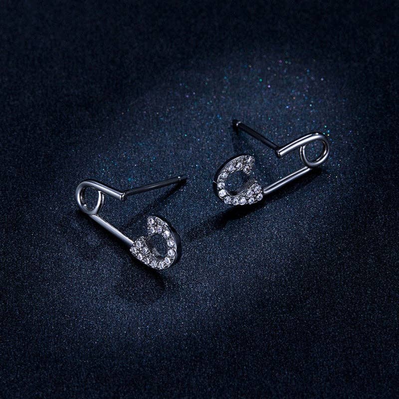 Punk Pave CZ Paperclip Stud Earrings in 925 Sterling Silver