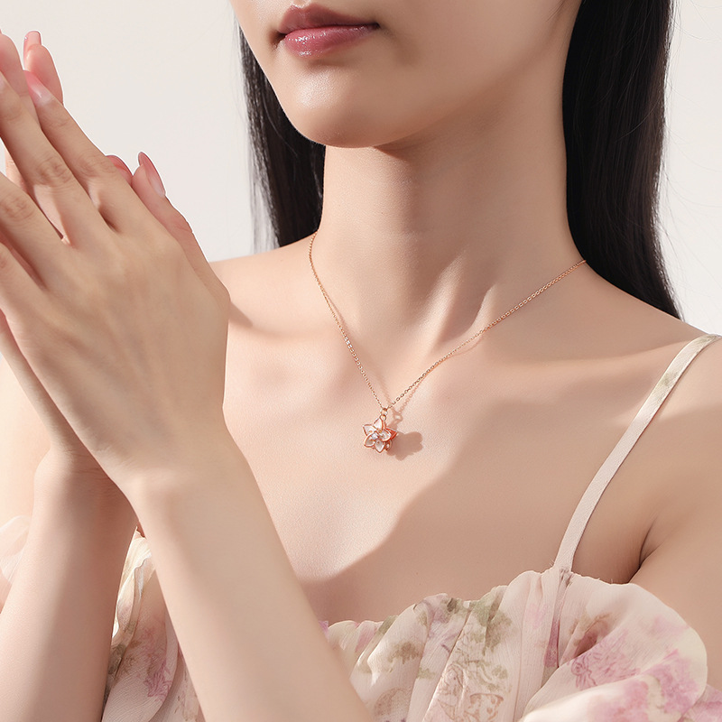 Jasmine Flower Fidget Spinner Necklace in Sterling Silver: Silver