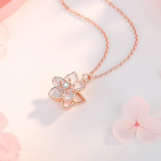 Jasmine Flower Fidget Spinner Necklace in Sterling Silver: Rose gold