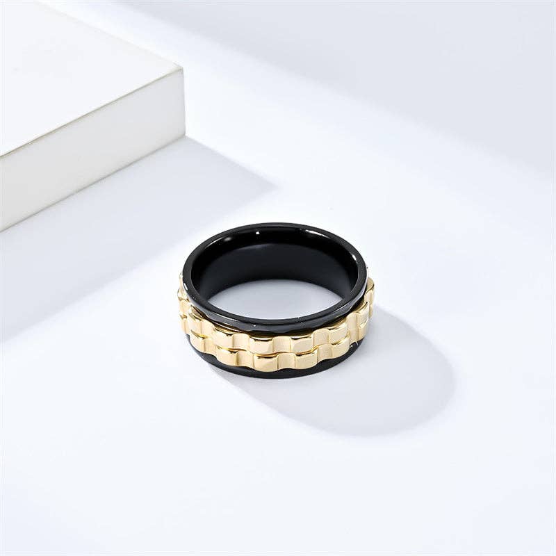 Cogwheel Anxiety Fidget Spinner Band Ring in Stainless Steel: 7 US / Silver/No Engrave