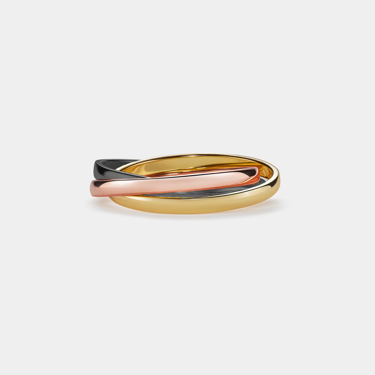 Three Tone Trinity Rolling Band Ring in 925 Sterling Silver: Silver / 7 US