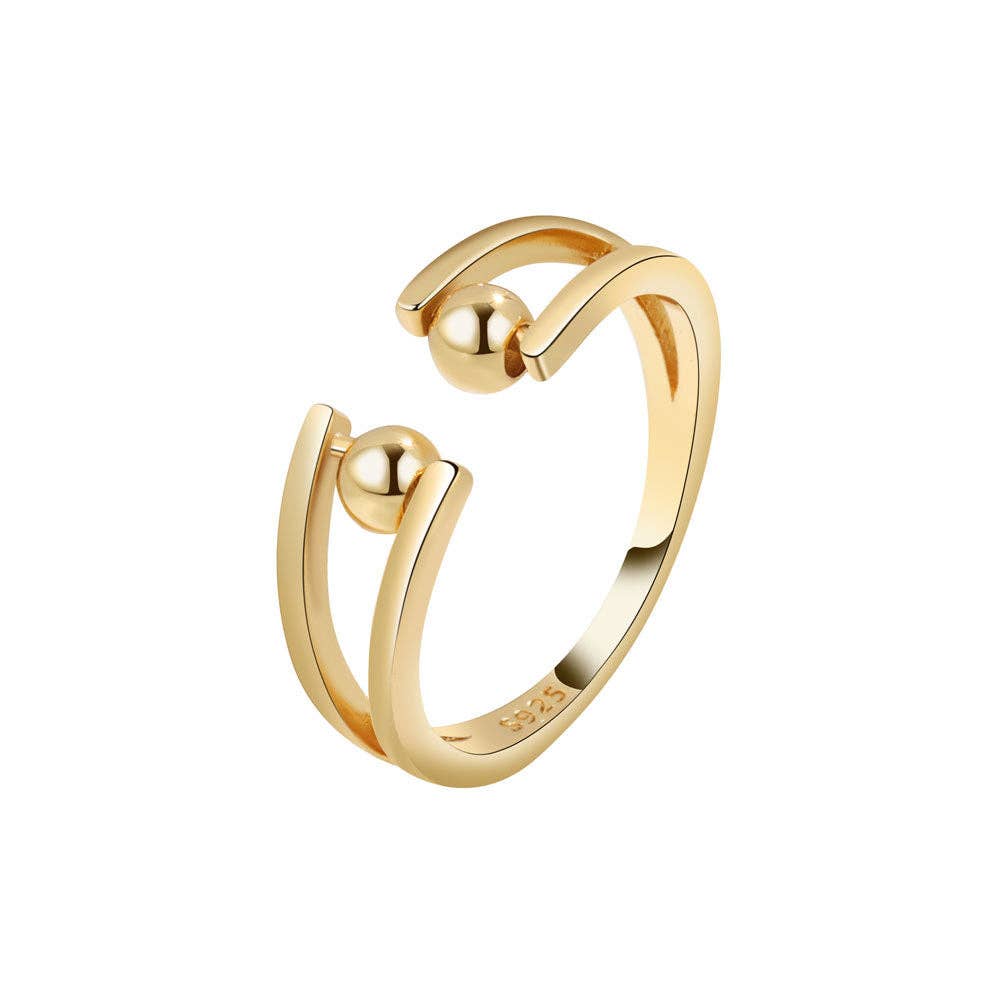 Round Beads Anxiety Fidget Spinner Ring in Solid Copper: Silver