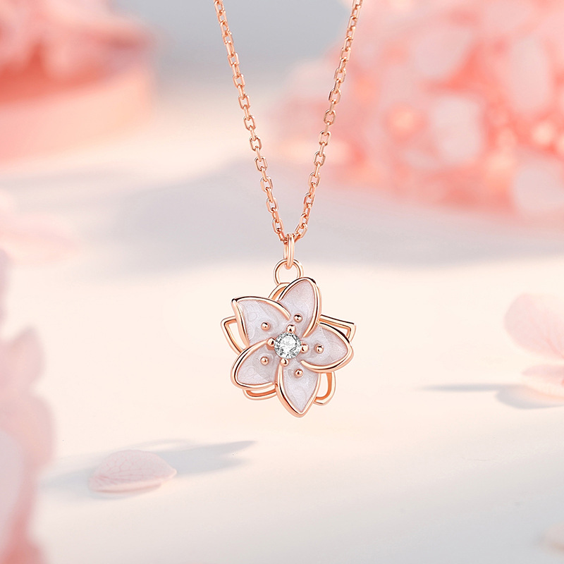 Jasmine Flower Fidget Spinner Necklace in Sterling Silver: Silver