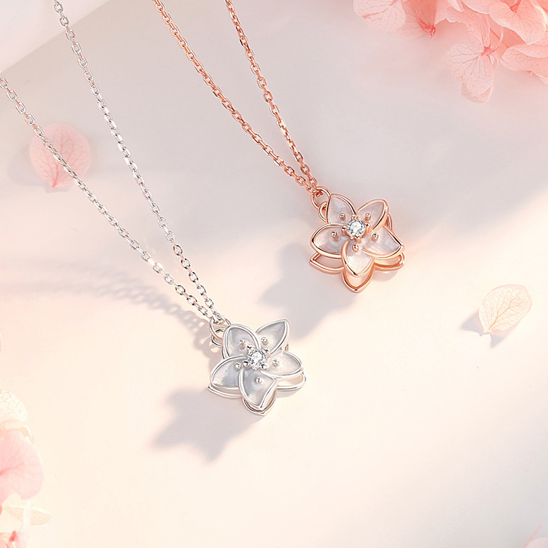 Jasmine Flower Fidget Spinner Necklace in Sterling Silver: Silver