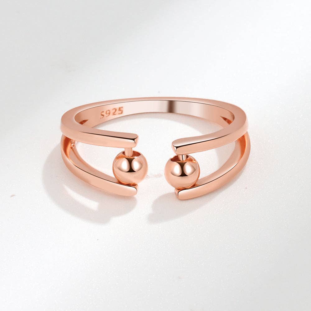 Round Beads Anxiety Fidget Spinner Ring in Solid Copper: Silver